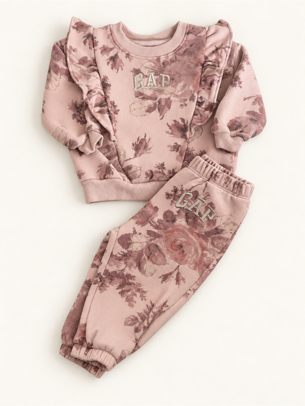 GAP Pink Floral Ruffle Kids sweat Set
